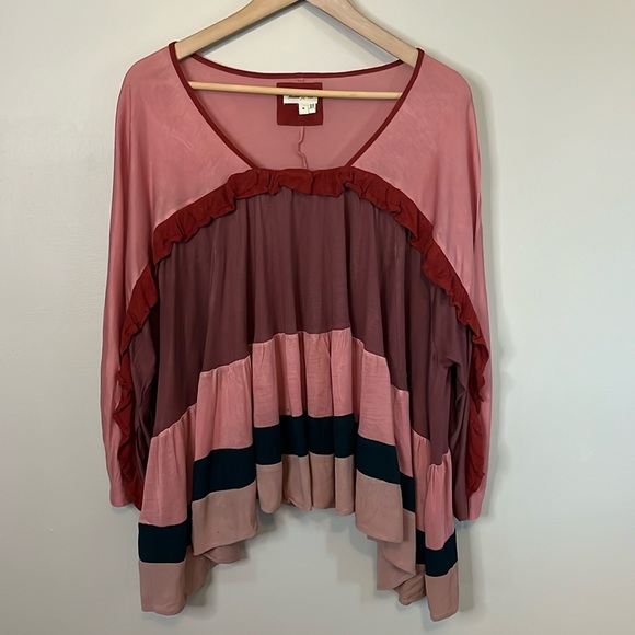 Anthropologie Meadow Rue Mina Top Ruffle Colorblock Shirt Blouse - Picture 2 of 6